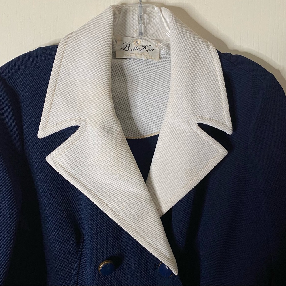 60s vtg BUTTE KNIT Navy Blue Double-Breasted Coat Dress - Picture 5 of 11